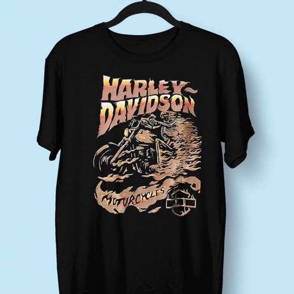 Vintage 90s Harley Davidson Motorcycles Black Graphic T-shirt - Picture 1 of 1